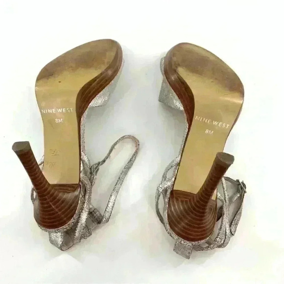 Nine West womens heels size 8 Magnar silver crackled leather holiday new years - Picture 10 of 15
